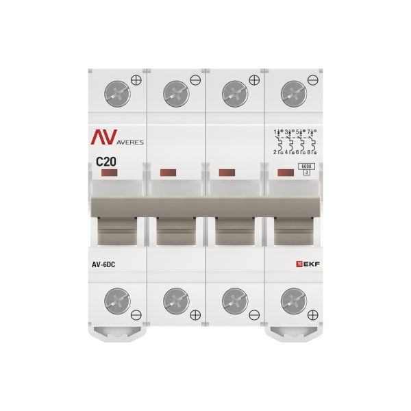 Выключатель автоматический модульный 4п C 20А 6кА AV-6 AVERES EKF mcb6-DC-4-20C-av