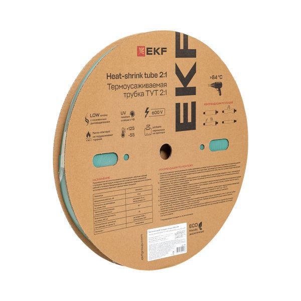 Трубка термоусадочная ТУТ нг 16/8 зел. (уп.100м) EKF tut-16-j