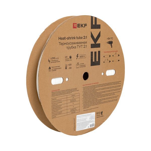 Трубка термоусадочная ТУТ нг 30/15 бел. (уп.50м) EKF tut-30-w