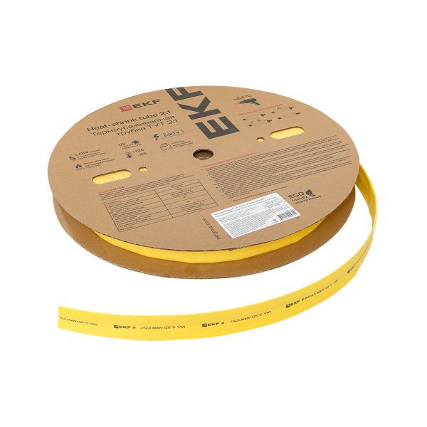 Трубка термоусадочная ТУТ нг 30/15 желт. (уп.50м) EKF tut-30-y