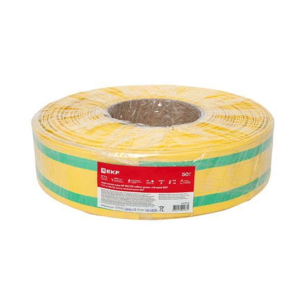 Трубка термоусадочная ТУТ нг 50/25 желт./зел. (уп.50м) EKF tut-50-yg