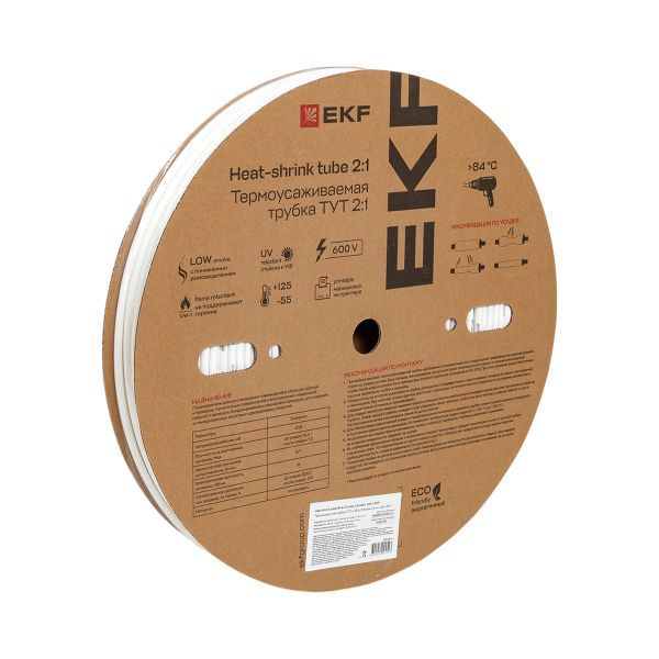 Трубка термоусадочная ТУТ нг 6/3 бел. (уп.100м) EKF tut-6-w
